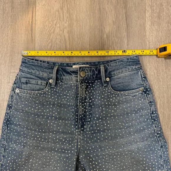 Good American Good Ease Crystal Embellished Wide Leg Jeans Loose Fit Size 00/24 - Picture 8 of 14